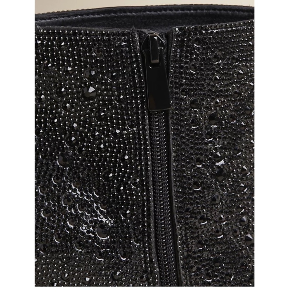 TORRID BETSEY JOHNSON BLACK RHINESTONE BLOCK HEEL BOOTIE (WW) - Picture 5 of 8